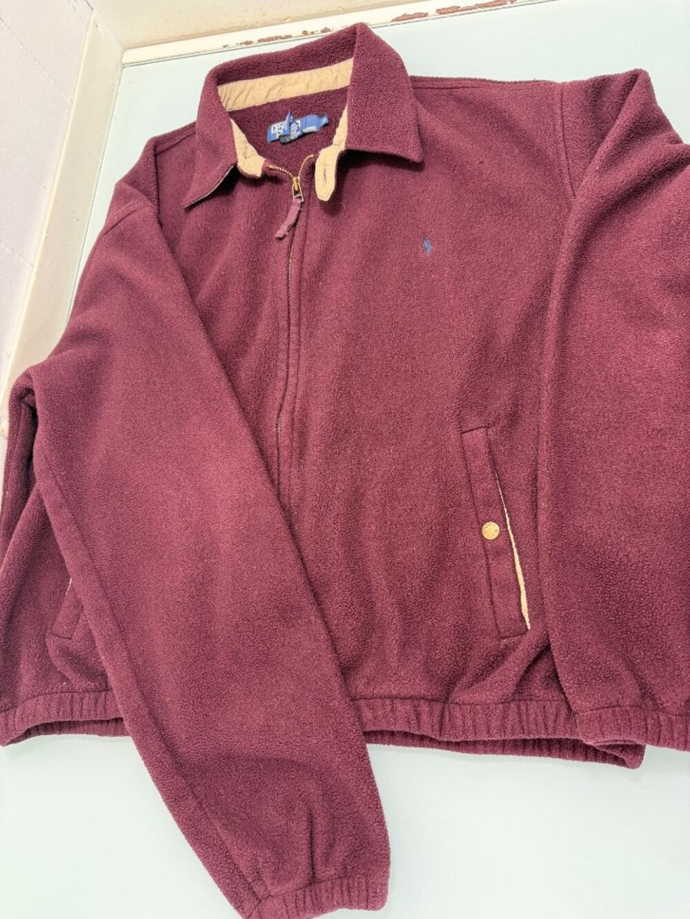 Vintage Polo Ralph Lauren Harrington Fleece Jacket Mens XL Maroon Full Zip 90s